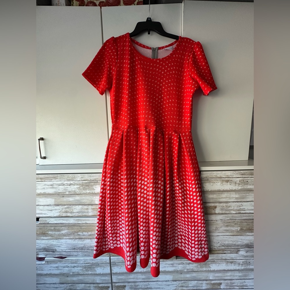 👗 LuLaRoe Red & White Fit & Flare Dress With Pockets XL